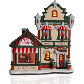 VCUTEKA Gingerbread House Christmas Decorations Indoor, Ceramics Christmas Village with LED Light Traditional Castle House, Collectible Buildings for Xmas Mantel, Tabletop, Desk Decor