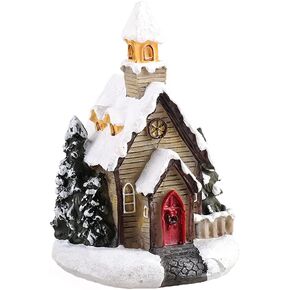 ikasus Christmas Winter Village Houses with Lights,Lighting Up Christmas Resin House, Christmas Scene Village Houses Christmas Collectible Buildings,ChristmasTabletop Ornamnets Home Decor