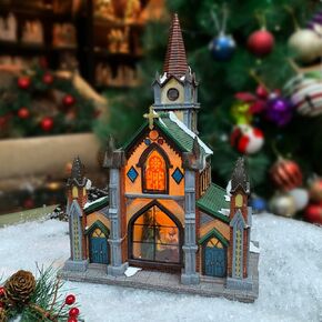 لحظات في الوقت الزمني مبنى قرية Polyresin Christmas ، كنيسة الكاتدرائية مع مصابيح LED - يتم تشغيل البطارية (غير مدرجة) (12.8 "H x 8.7" W x 7.1 "D)