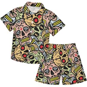 visesunny Fashion Toddler Baby Boys Summer Print Shirt Outfits Clothes Short Sleeve Button Down Tops Shorts Set 3-10Y