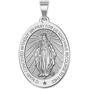 PicturesOnGold.com Miraculous Medal Oval Pendant Charm Religious Gifts Protection Jewelry for Men & Women - 2/3 Inch X 3/4 Inch Size of Nickel - 925 Sterling Silver