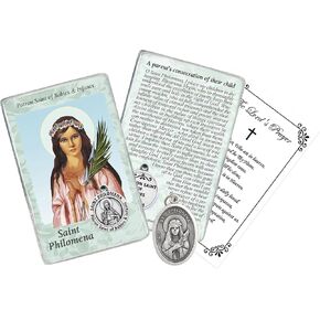 Saint Philomena Card - Made in Italy Saint Philomena Medal, The Lord's Prayer Card - St Philomena Medal, Patron Saint of Youth Themed Set - Medalla De Santa Filomena - 3 Items Total