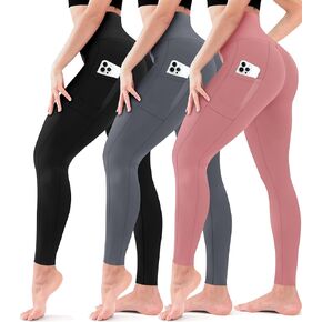 3 Pack Leggings for Women High Waisted - No See Through Tummy Control Cycling Workout Yoga Pants with Pockets Reg & Plus