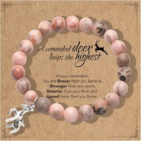 Deer Gifts for Women Inspirational Deer Bracelet Healing Natural Stone Charm Bracelet Gifts for Deer Lovers for Women Her Friends