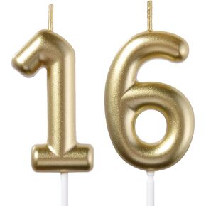 2.35 بوصة الذهب 16 و 61 شموع عيد ميلاد ، 3D الماس رقم 16 و 61 الكعكة Topper للأولاد