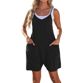 Auselily Womens Summer Summer Disualess Romper Lose Spaghetti shorts beamsuit مع جيوب