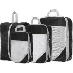 HARFINGTON 4pcs Compression Packing Cube for Suitcases Lightweight Luggage Organizers Bag Expandable Storage Travel Essentials Compression Bags for Suitcases, Beige