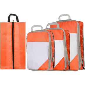 HARFINGTON 4pcs Compression Packing Cube for Suitcases Lightweight Luggage Organizers Bag Travel Essentials Compression Bags for Carry on Suitcases, Sky Blue