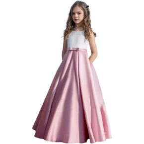 V-Back Satin Flower Girl Dress Girls Junior Bridesmaid A-Line Wedding Dress First Communion Maxi Dress for Pageant