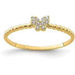 JewelryWeb 10k Solid Yellow Gold Butterfly Angel Wings CZ Simulated Diamond Ring Size 7 Band Style-Ring for Women
