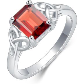 Celtic Knot Ring 925 Sterling Silver 8x6mm Emerald Cut Red Garnet Engagement Ring for Women