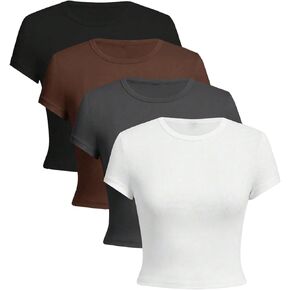 Tees Basic Basic Tees Slim Fit Broc Tops Short Sleeve Crew Neck Girls Tops Summer Silver