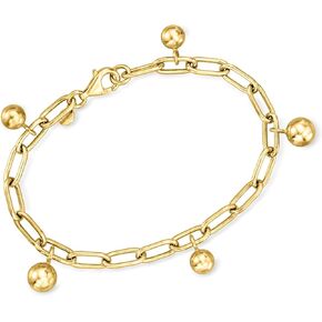 Ross-Simons Italian 18kt Gold Over Sterling Paper Clip Link Bead Station Bracelet