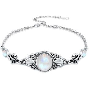 سوار أصلي من طراز Moonstone Onyx للنساء الأمريكيين الأصليين القابل للتعديل بوهو 925 الاسترليني الفضة المجوهرات الغربية 6.5 إلى 7.5 بوصة