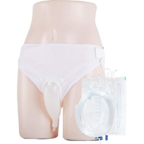 Wearable Urine Collector Set for Men with Urine Catheter Bag (1000ml & 2000ml), Silicone Urine Catching Capsule,Breathable Cotton Pants and 1.2M Urinary Catheter for Anti Reflux (Old Men's White)