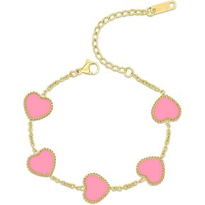 18K Gold Plated Five Heart Charm Bracelets for Women | Adjustable Love Bracelet Set Jewelry Gift-Hypoallergenic for Birthdays, Wellness & Daily Wear