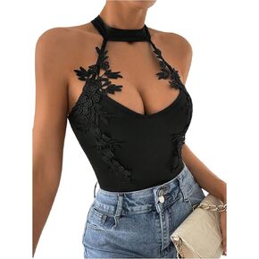 SOLY HUX Women's Halter Neck Fitted Bodysuits Sleeveless Cutout Party Going Out Leotard Tops
