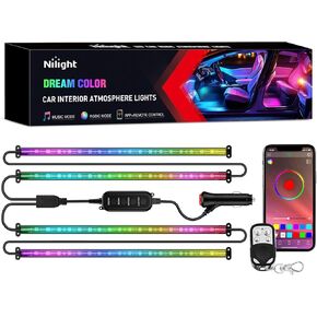 Nilight - TR-06 4PCS 48 LED أضواء داخلية DC 12V متعدد الألوان شريط إضاءة للسيارة تحت لوحة القيادة مع وظيفة الصوت النشطة وجهاز التحكم عن بعد اللاسلكي، ضمان لمدة عامين