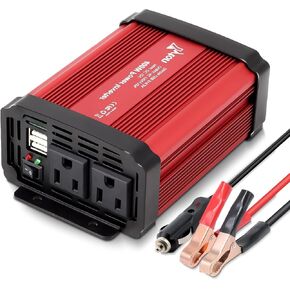 سعة 400 واط سيارة عاكس ، 2 مآخذ مكتومة ، DC 12V إلى 110 فولت محول العاكس سيارة ، 4.2A منفذ شحن USB مزدوج ، مناسب لمحول توصيل سيارة الكمبيوتر المحمول