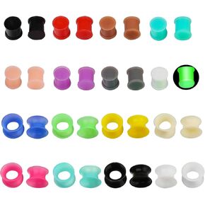 16 Pairs Ear Gauges Ear Plugs Thin Silicone Ear Tunnels Flexible Ear Earlets Ear Expander Stretchers Double Flared Saddle Stretching Expander Piercing Jewelry 4mm-22mm