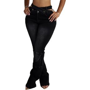 Vakkest مثير جينز الضيق عالي الخصر للنساء bodycon كروس سروال الشحن الدنيم الشارع مع جيوب