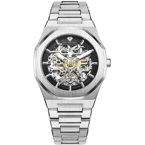 Men’s Luxury Watch PR5721 – Silver Stainless Steel Automatic Skeleton , 41mm, 5ATM Water Resistant, Scratch-Resistant Sapphire Crystal Glass, Elegant Dress Watch for Men, Reloj para Hombres