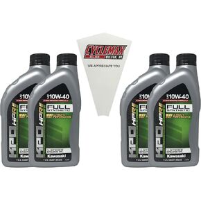 Four Pack compatible with Kawasaki KPO Full Synthetic 10W-40 Oil K61021-500-01Q Contains Four Quarts and a Funnel