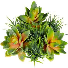نباتات Seeko Plants مصطنعة (6 أجهزة كمبيوتر) - نابض بالحياة عصاري غير مصنّف - echeveria فو مع أوراق الشجر للديكور في الهواء الطلق والداخلي (أصفر)