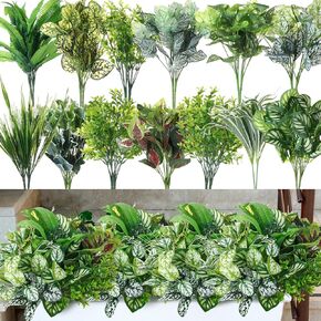 Cindeer 24 Pcs Artificial Flowers Plants for Outdoors, UV Resistant Artificial Fake Plants Plastic Faux Greenery Outdoor Indoor for Decors Wedding
