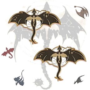 Fourth Dragon Wings Enamel Pin Set, 2 Pieces, Fantasy Wing Design, Black and Gold