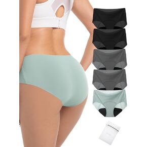 Seamless Period Underwear for Women & Teens Leak Proof Menstrual Panties,5-Pack with Laundry Bag