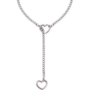 hoyuwak Adjustable Heart O-ring Slip Chain Necklace Punk Rock Y-Necklace Heart Cuban Chain for Women
