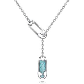 YFN Safety Pin Necklace with Turquoise 925 Sterling Silver Safety Pin Y Jewelry for Women