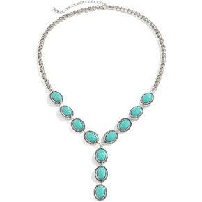 Rrdaily Boho Turquoise Statement Y Necklace for Women, Exaggerated Western Beaded Choker Necklace Trendy Country Concert Outfits Neck Jewelry Accessories