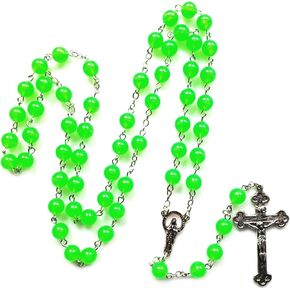 Glow in Dark Rosary Bead Luminous Noctilucent for s Necklace Catholicism Jew Alloy Acrylic Luminous