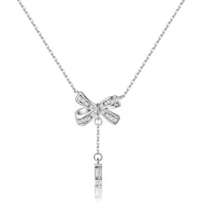 Sluynz Solid 925 Sterling Silver Bow y Netlace للنساء المراهقات CZ CZ Bowknot قلادة