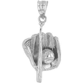 Fine 925 Sterling Silver Baseball, Bat and Glove Sports Pendant