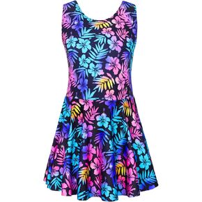 Girls Swimsuits Kids One Piece Sleeveless Swimwear Skirted Bathing Suit Summer Swim Dress with UPF 50+ Sun Protection