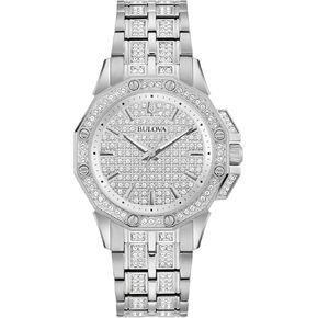 Bulova Ladies' Crystal Octava Stainless Steel 3-Hand Quartz Watch, Crystal Bezel and Dial Style: 96L305