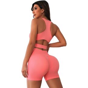 Women's Seamless Workout Sets Racerback Sports Bra Padded Scrunch Butt Lifting Shorts 2 Piece Gym Outfits