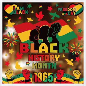 Whaline 8 Sheet Black History Month Window Clings Juneteenth Freedom Day Reusable Window Decals for African American Independence Day Party Supplies