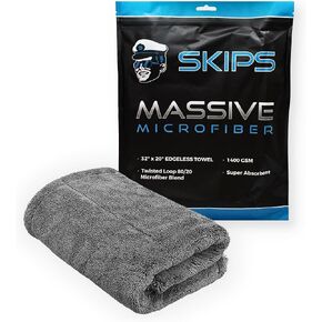 SKIPS Massive Microfiber Towel: Premium, Lint-Free Microfiber Cleaning Cloth for Cars, Boats, and Large Surfaces - Absorbs 1 Gallon of Water, Ultra-Soft, Streak-Free, Safe for Paint