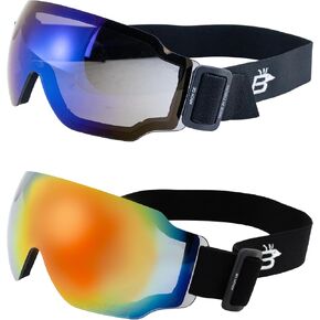 Birdz Eyewear Arch Sports Pated Sky Sky Diving Ski Motorcycle Swoggles for Men & Women ANSI Z78.1+ 2 Bairs Blue and Red Mirror Lensy