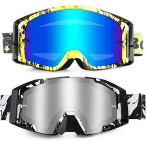 Motorcycle Goggles 2 Pack - Dirt Bike Goggles Motocross Goggles ATV Riding Off-Road Glasses