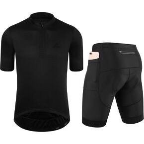 Men's Cycling Jersey 1/3 Zipper Cycling Clothing Set Solid Color Club Fit, Bike Jersey and Shorts Zipper Pocket