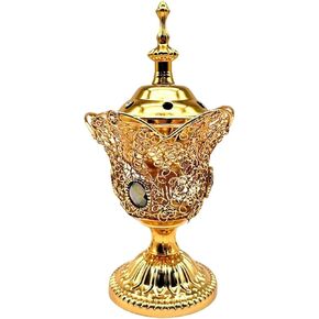 Electric Incense Burner Metal Incense Burner Holder Decoration Vintage Middle Eastern Style Electric Censer for Yoga SPA Home Office Decor (Gold)