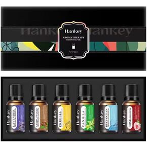 Pure Essential Oil, Water Soluble, Therapeutic Grade, Aromatherapy Gift Box Pack of 6 x 10ml for Diffuser Humidifier Perfume Oils: Lavender, Sandalwood, Freesia, Vanilla, Deep Ocean and Rose (10ml)