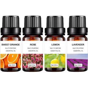 Essential Oils Set - Aromatherapy Oils Gift Set, 4 Pack, 20ml (Lavender, Rose, Lemon, Orange) for Water Air Purifiers, Home Fragrance