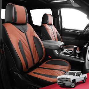 FREESOO for Chevy Silverado 2014-2018 Seat Covers Full Set - Fit for Silverado GMC Sierra 1500 2500 3500 Crew Cab Truck Seat Covers with Waterproof Faux Leather(BlackBrown)