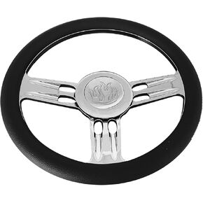 14'' Billet Black Leather Half Wrap 9 Bolts Dish Steering Wheel with Horn Button,'3-SLOT' Steering Wheel Fits Most 1967-94 GM Cars
